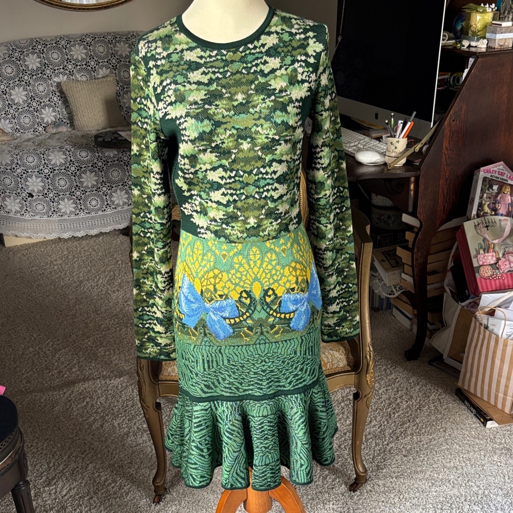 Designer Mary Katrantzou Green and Blue Patterned Dress - reversible , see pics - Picture 1 of 15